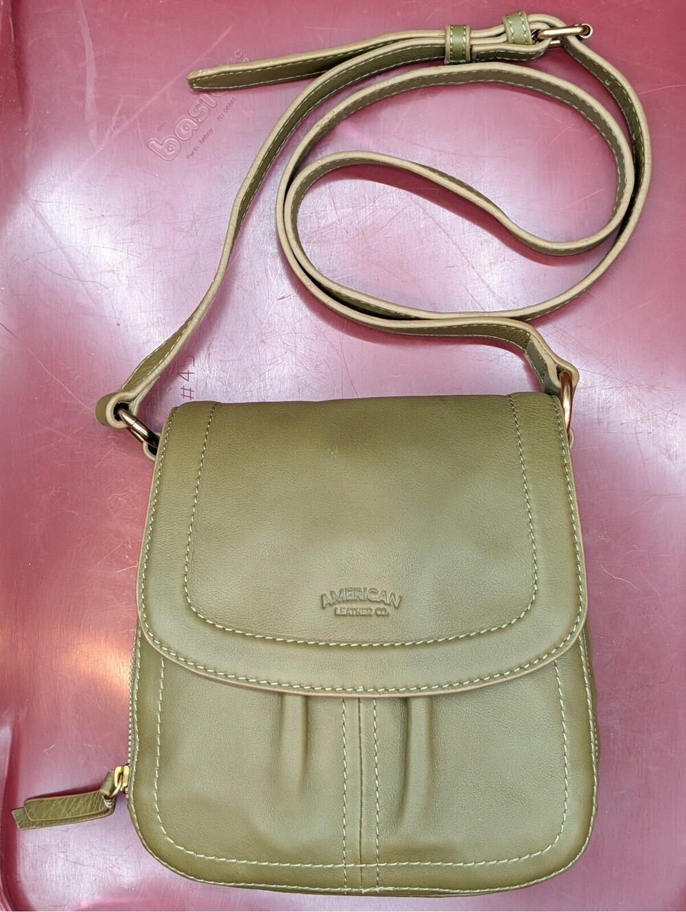 American Leather Co Marino Mini Crossbody Bag Olive Green Flap Purse Saddle NWOT